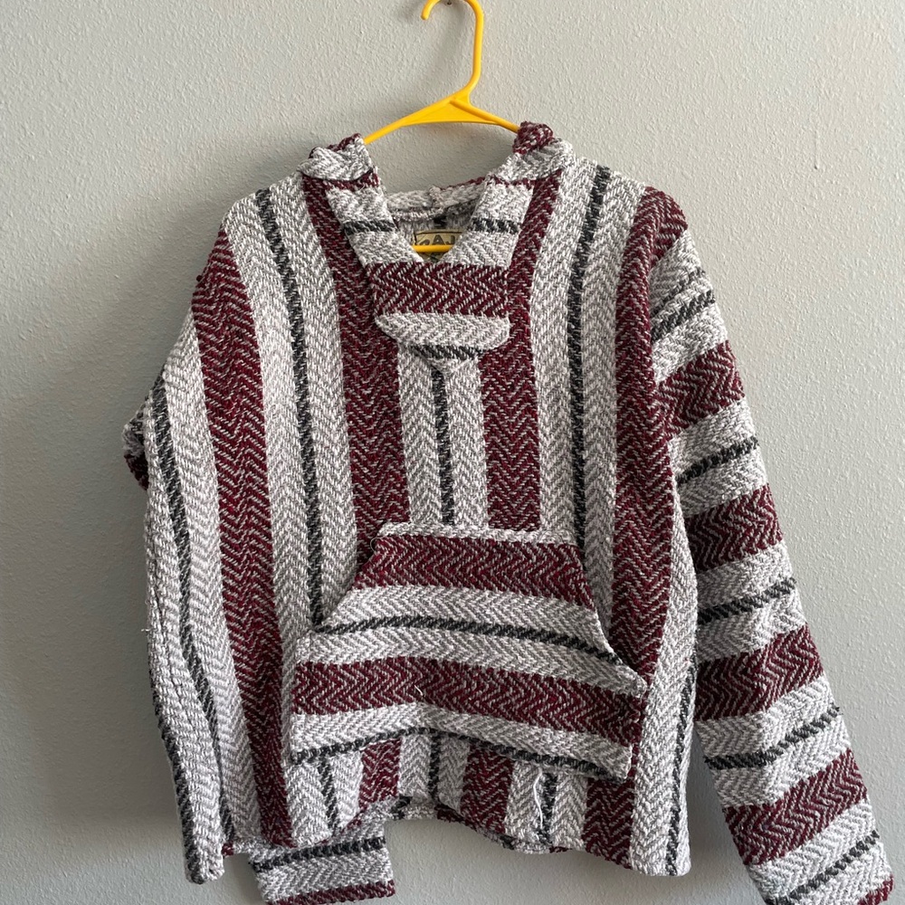 Cozy Red and Gray “drug rug” Sweater